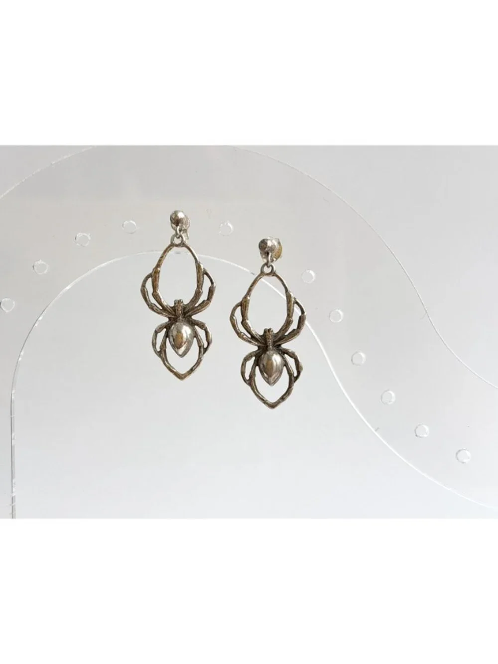 Awesome Spider Figural Hand Carved Vintage Sterling Silver 925 Drop Earrings